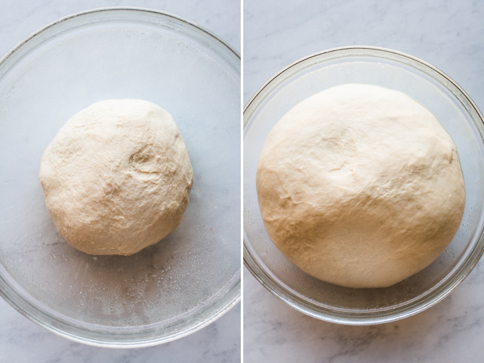 Bolillo bread dough in a large bowl rising.