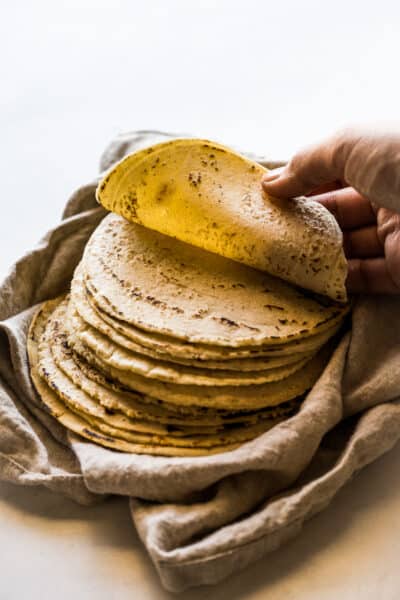 A stack of corn tortillas ready to eat.