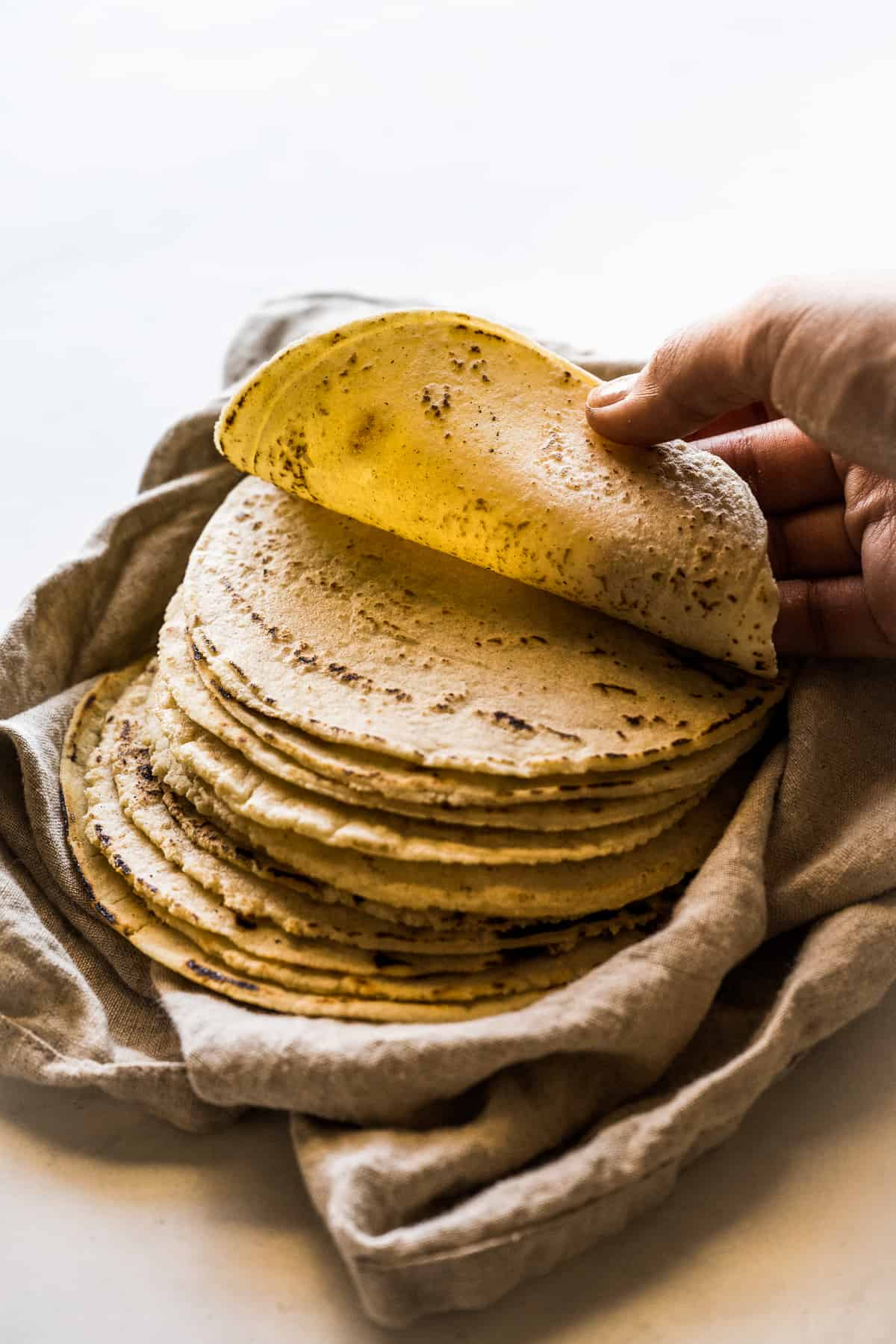 A stack of corn tortillas ready to eat.