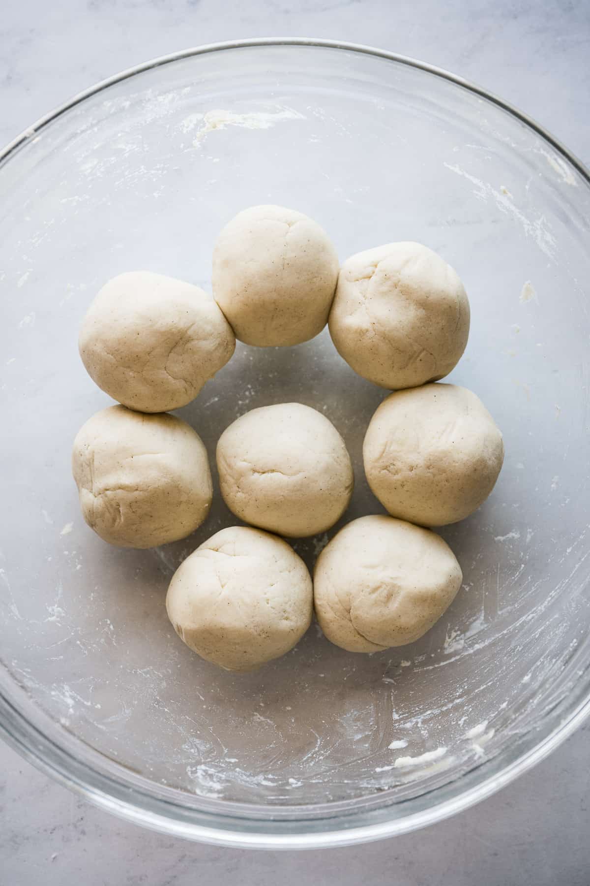 Masa balls in a glass bowl.