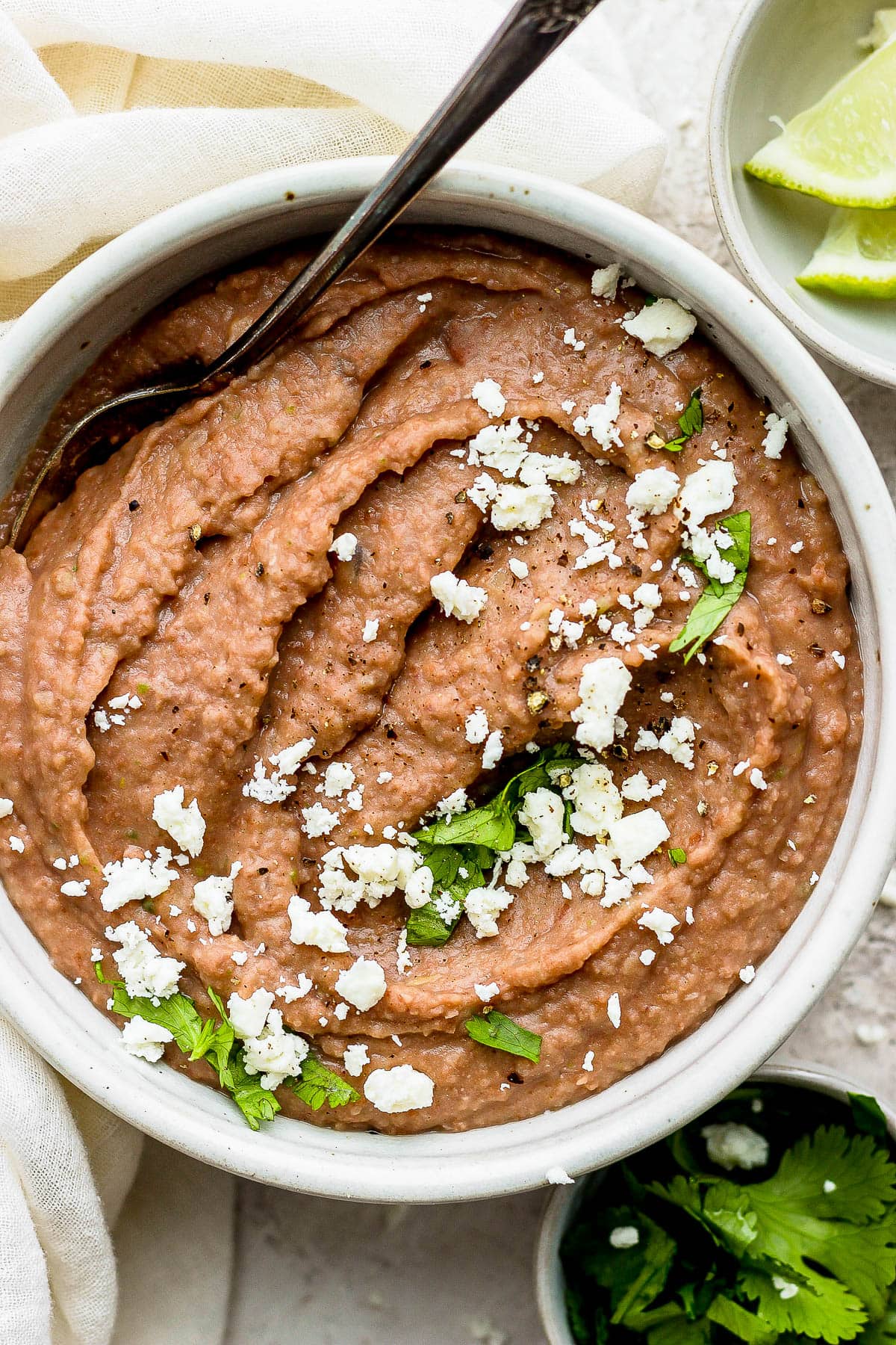 Refried beans in a bowl.