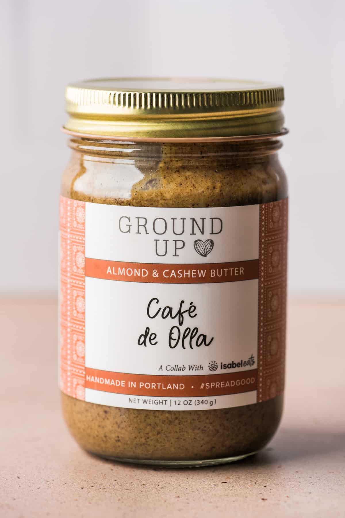 A jar of Cafe de Olla Nut Butter made in collaboration with Isabel Eats and Ground Up.