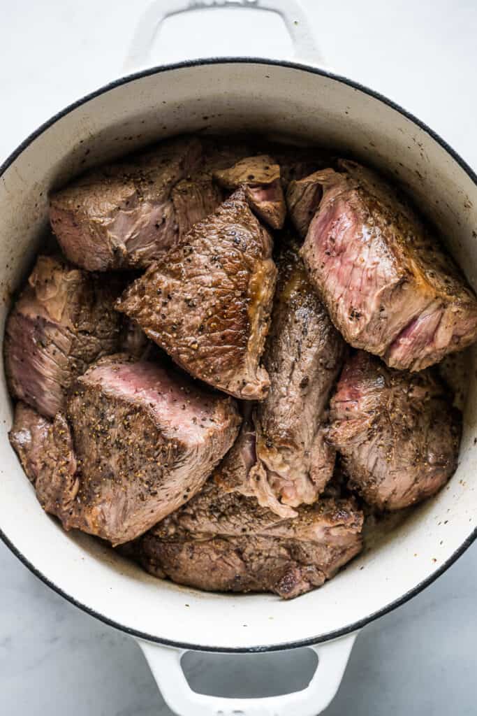 Beef cut into large chunks for making birria