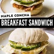 Concha Breakfast Sandwiches made from soft and pillowy maple conchas, crispy bacon, perfectly fried eggs, creamy avocado, and salty cotija cheese. You’ll never want to skip breakfast again!