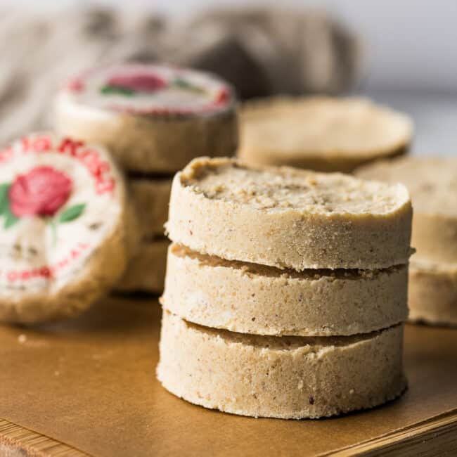 Mazapan Mexican candy stacked on top of one another.