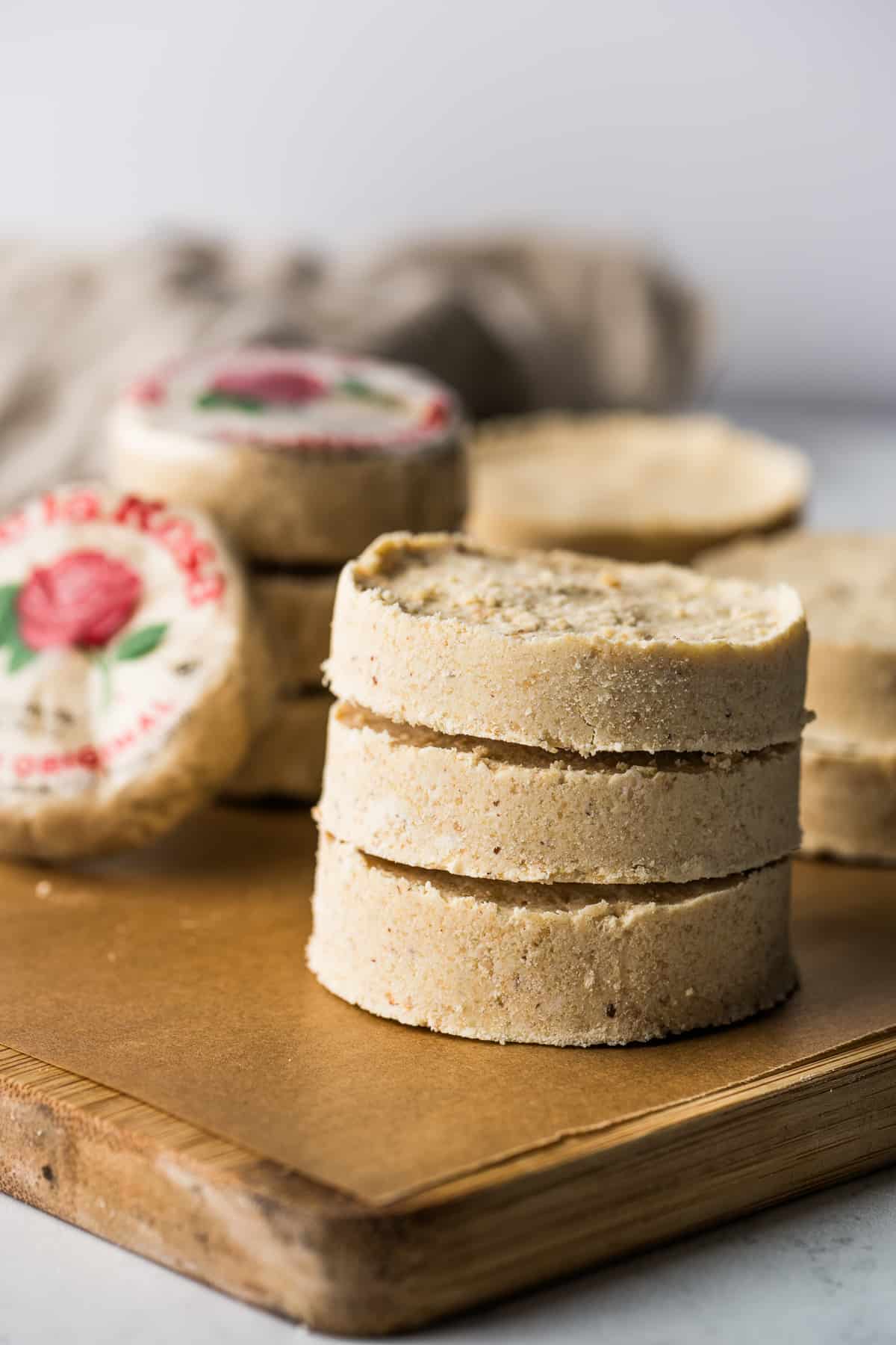 Mazapan Mexican candy stacked on top of one another.