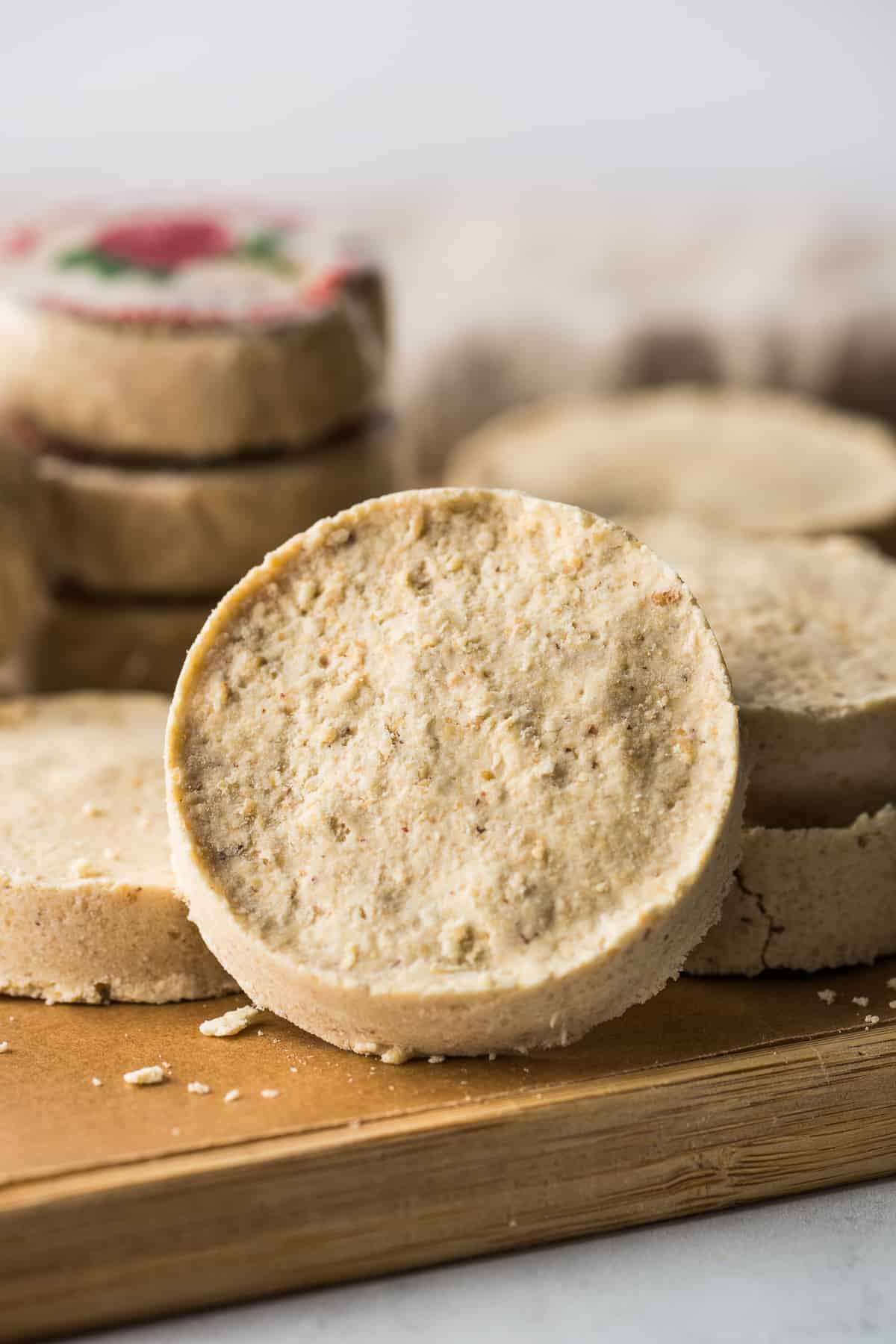 A round mazapan candy ready to eat.