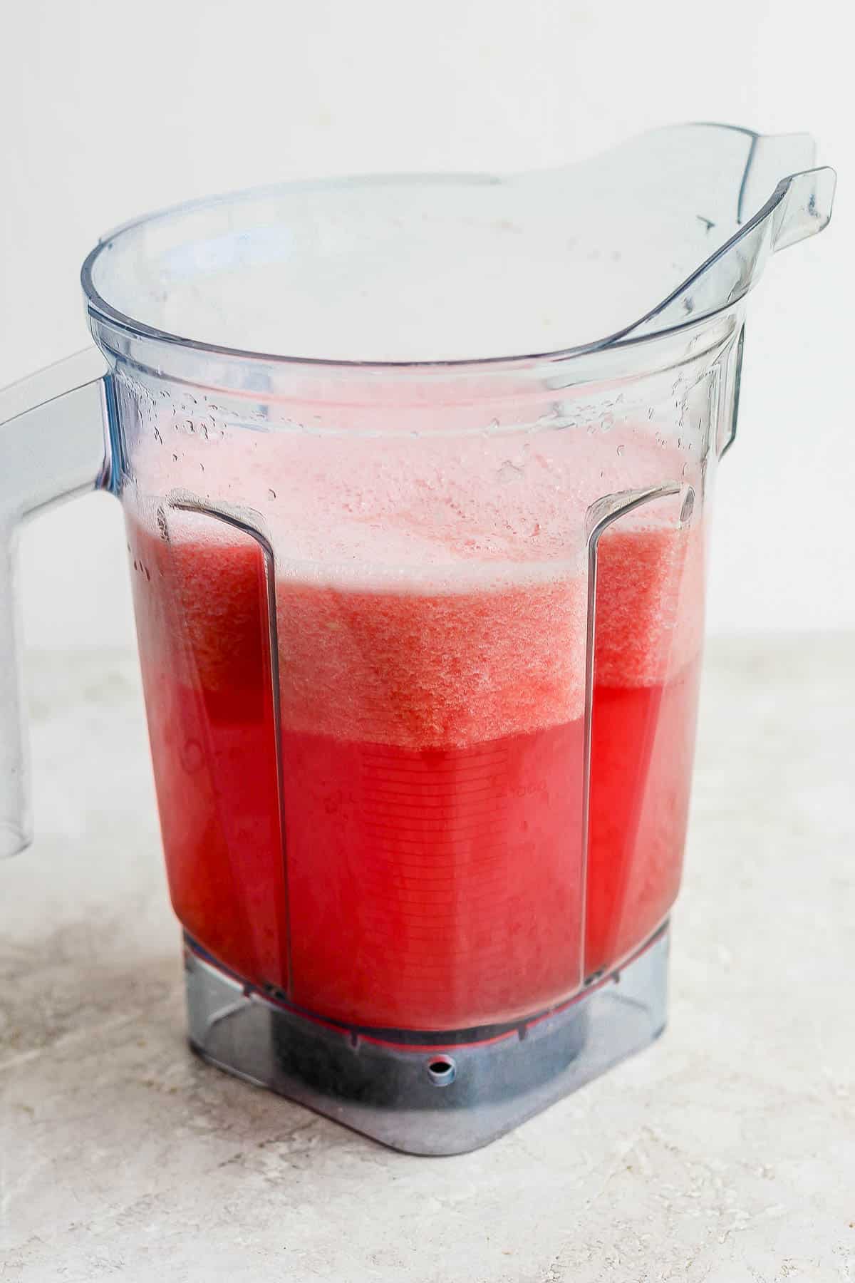 Watermelon agua fresca in a blender.