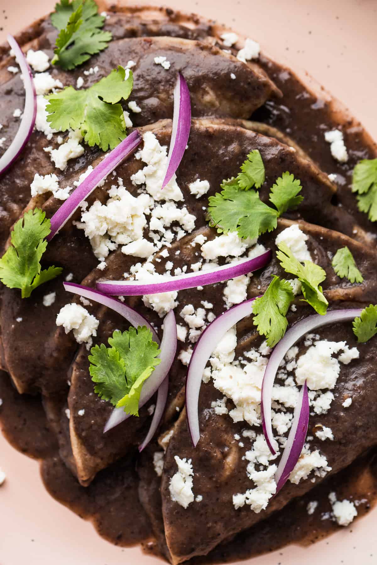 Enfrijoladas on a plate ready to be served.