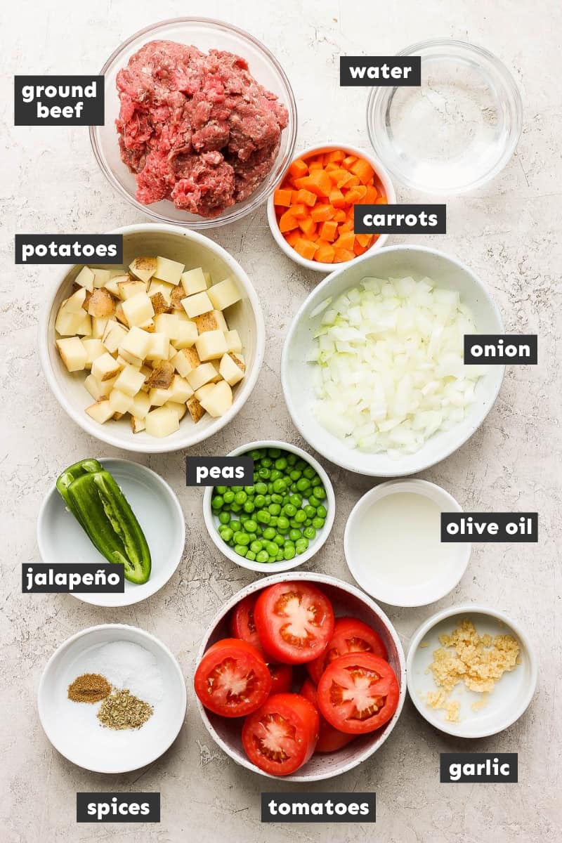 Picadillo ingredients on a table.