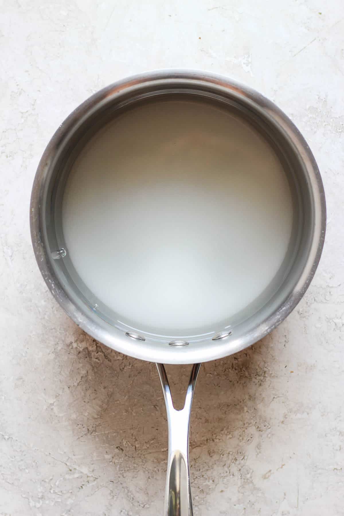 Water and sugar in a saucepan 