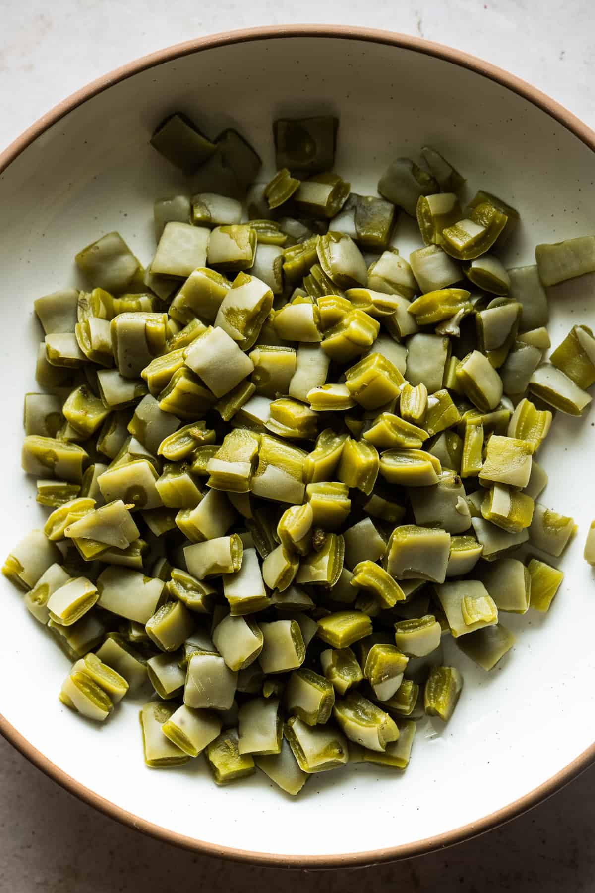 Cooked nopales in a bowl.