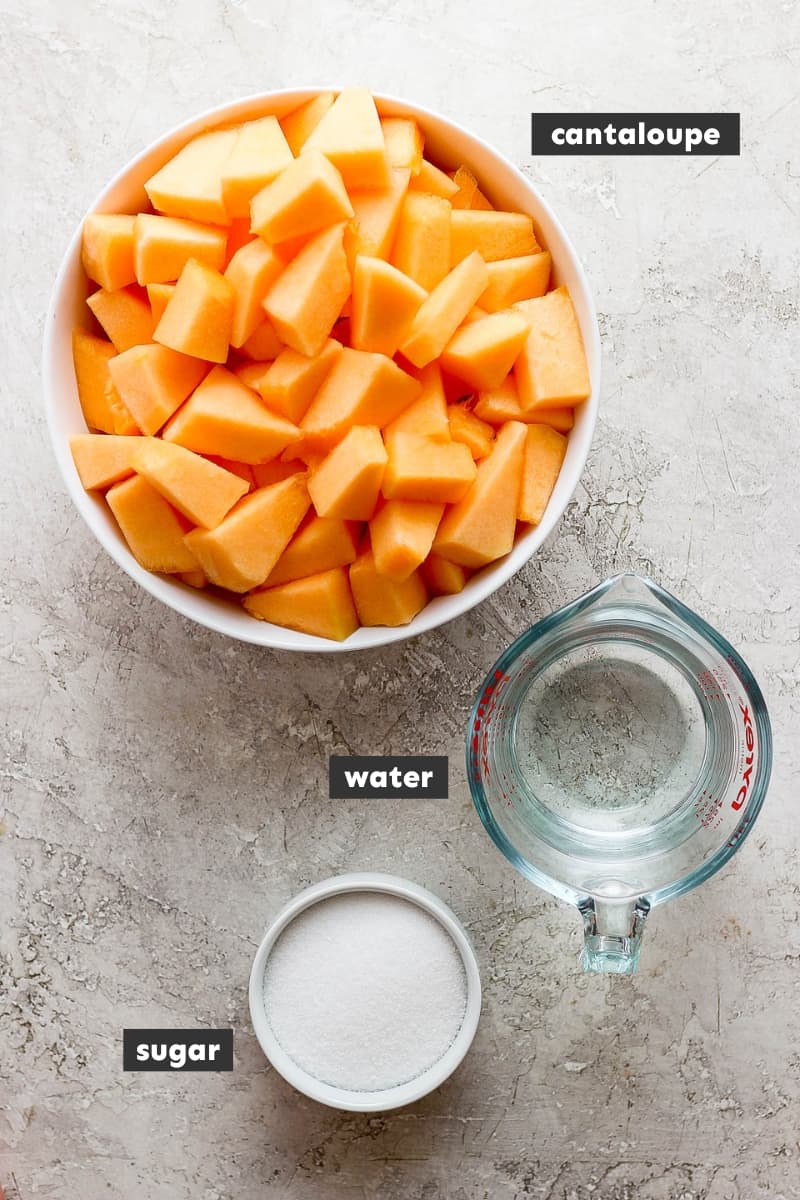 Ingredients in agua de melon on a table.