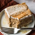 Apple Tres Leches cake on a plate.