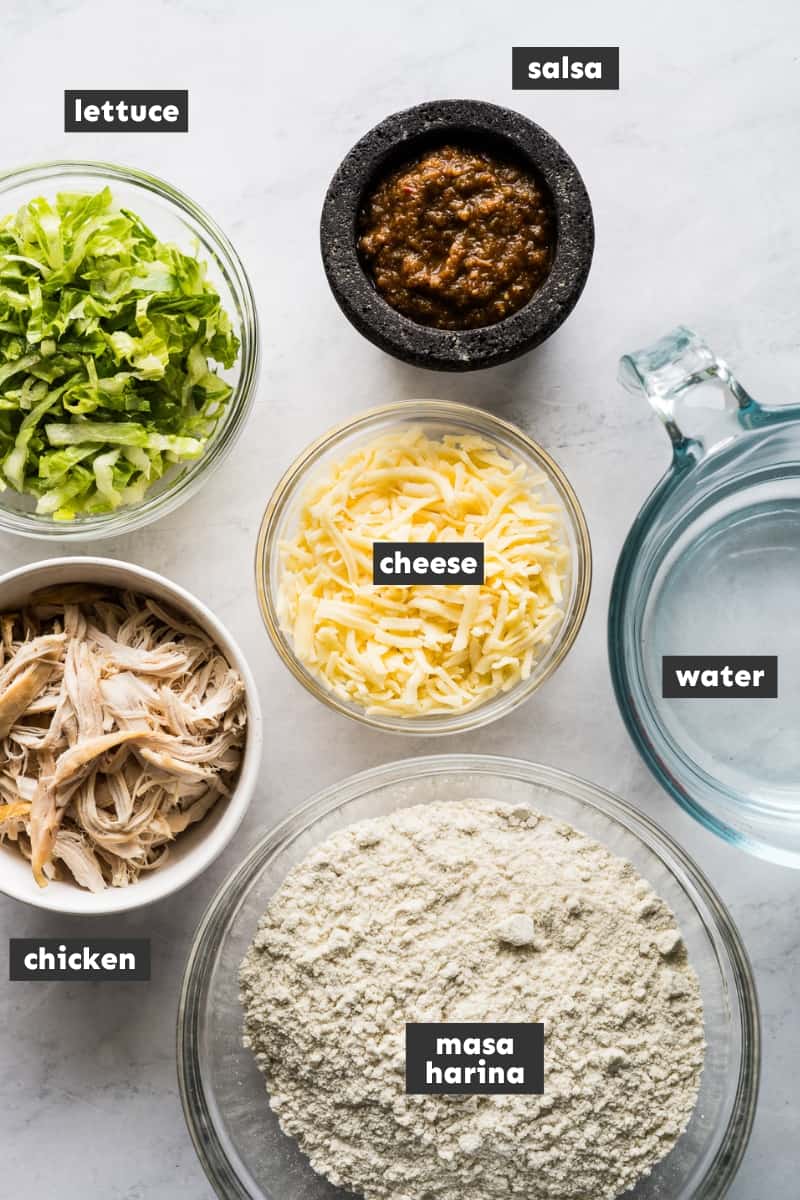 Ingredients in fried quesadillas (quesadillas fritas) on a table.