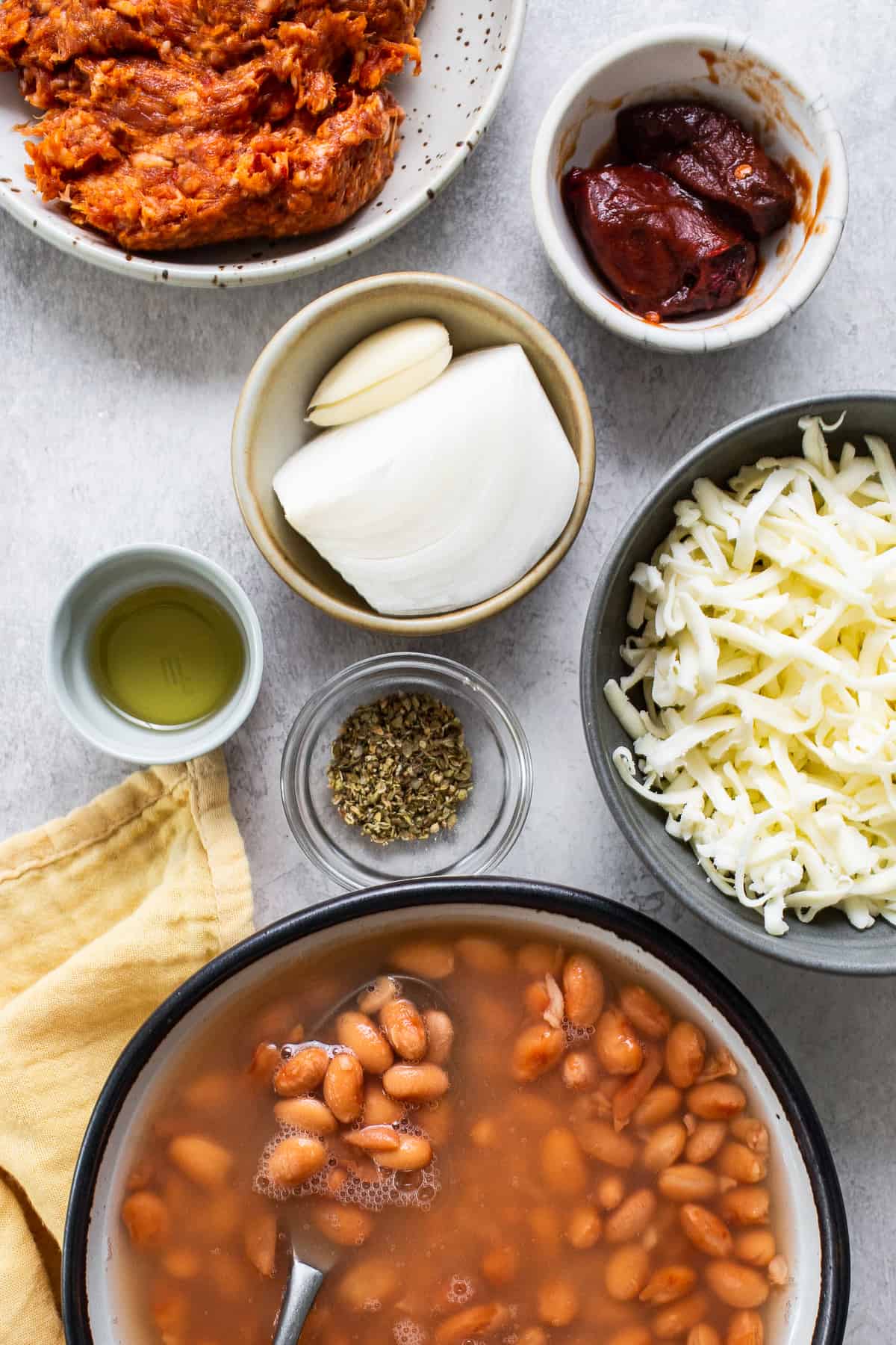 Frijoles puercos ingredients on a table.