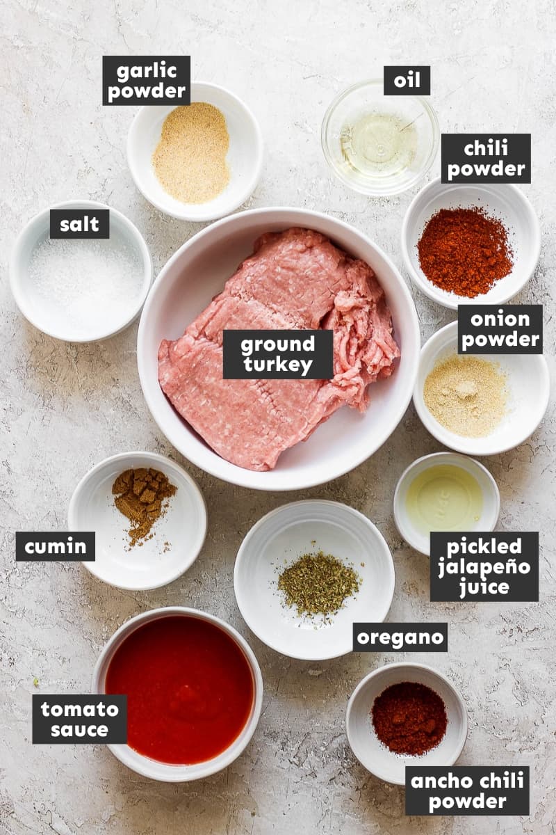 Ground turkey taco ingredients on a table.