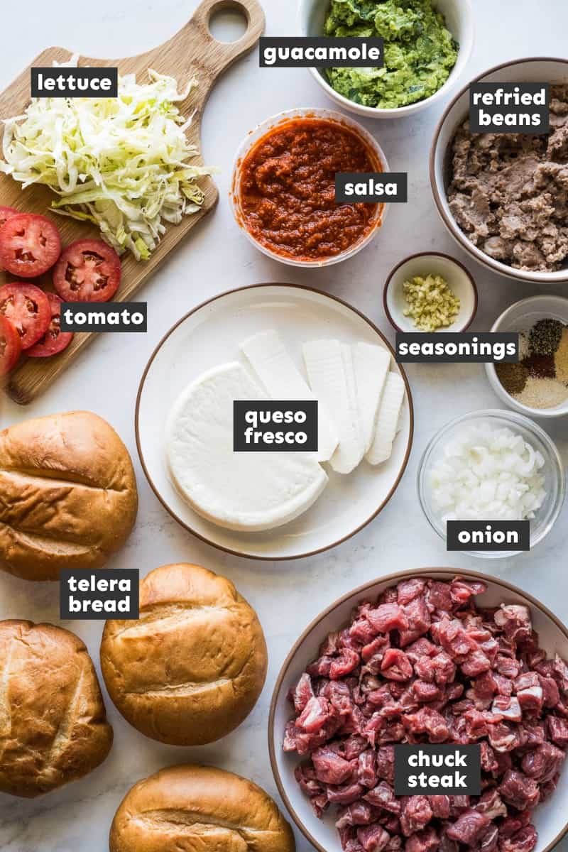 Ingredients in tortas on a table.