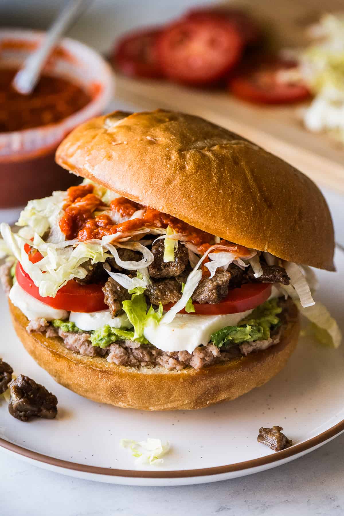 Torta (Mexican sandwich) on a plate ready to eat.