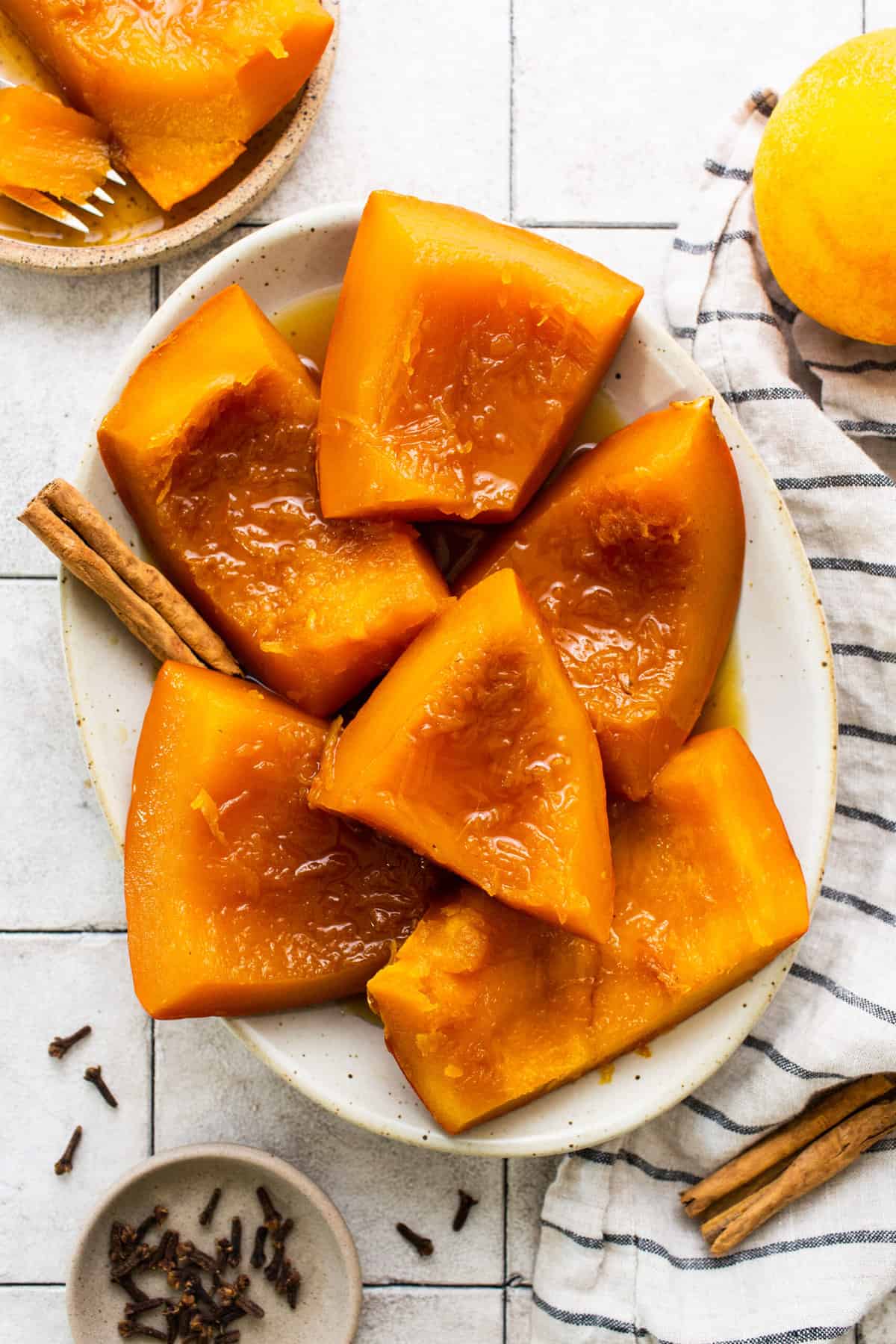 Calabaza en Tacha served with a piloncillo syrup.