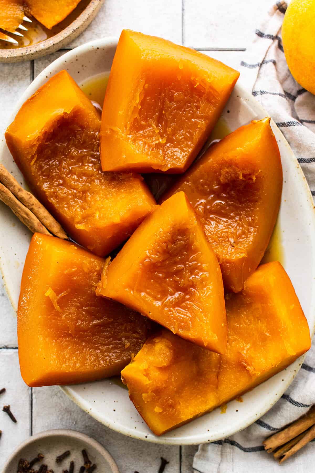 Calabaza en tacha on a serving platter ready to be eaten.