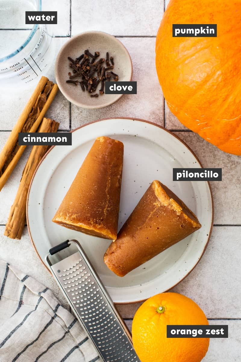 Calabaza en tacha ingredients on a table.