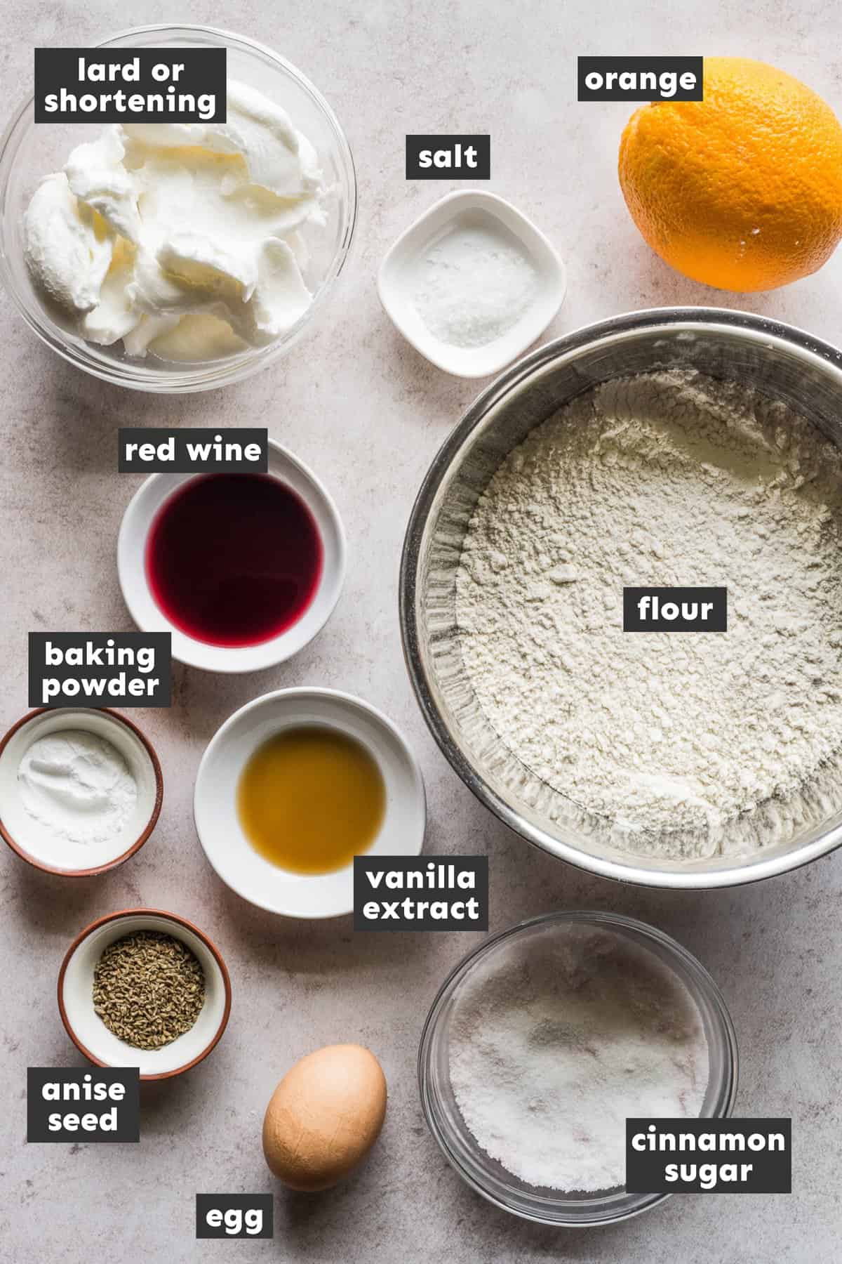 Ingredients for biscochitos on a table.