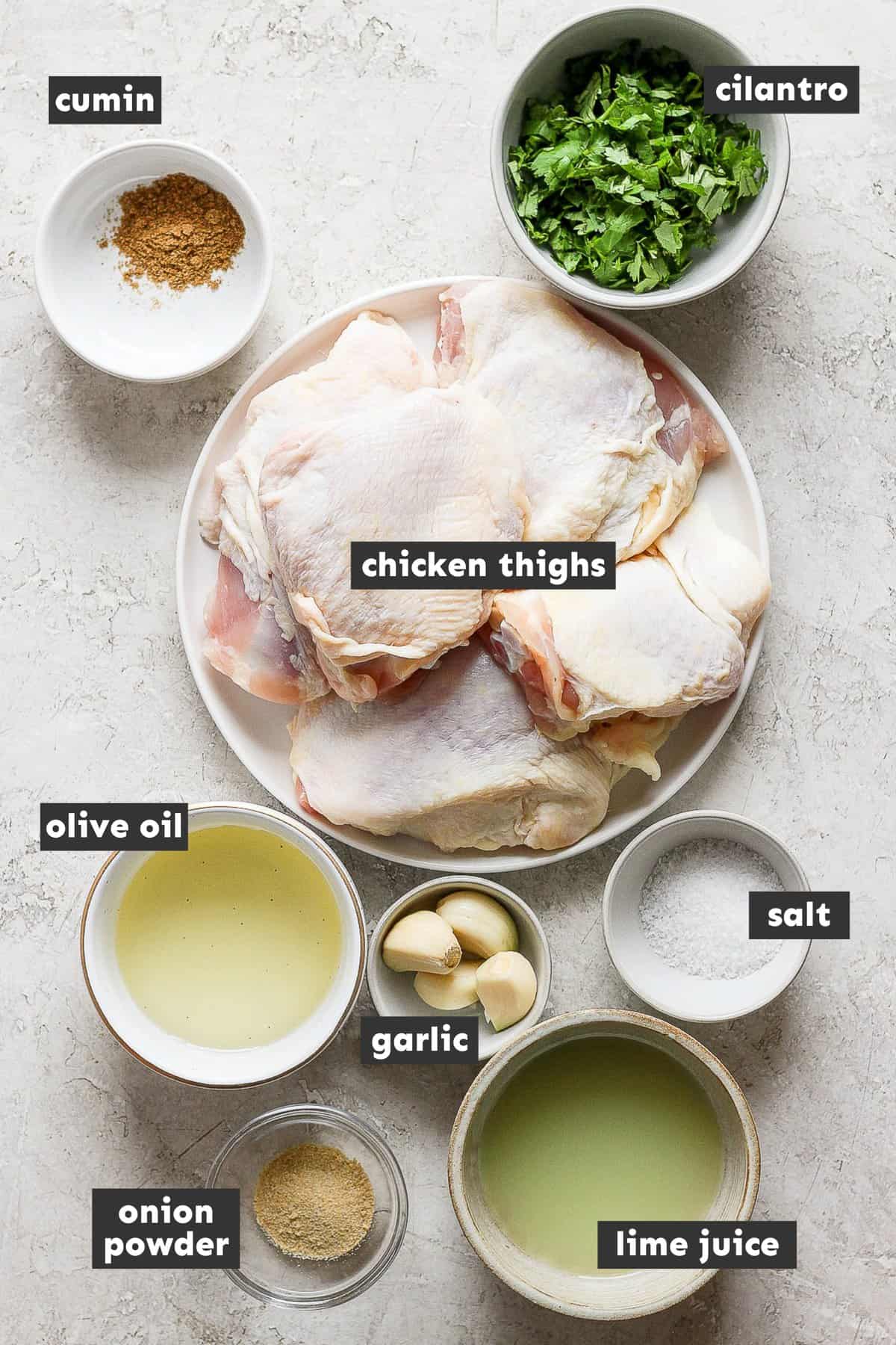 Ingredients for cilantro lime chicken on a table.