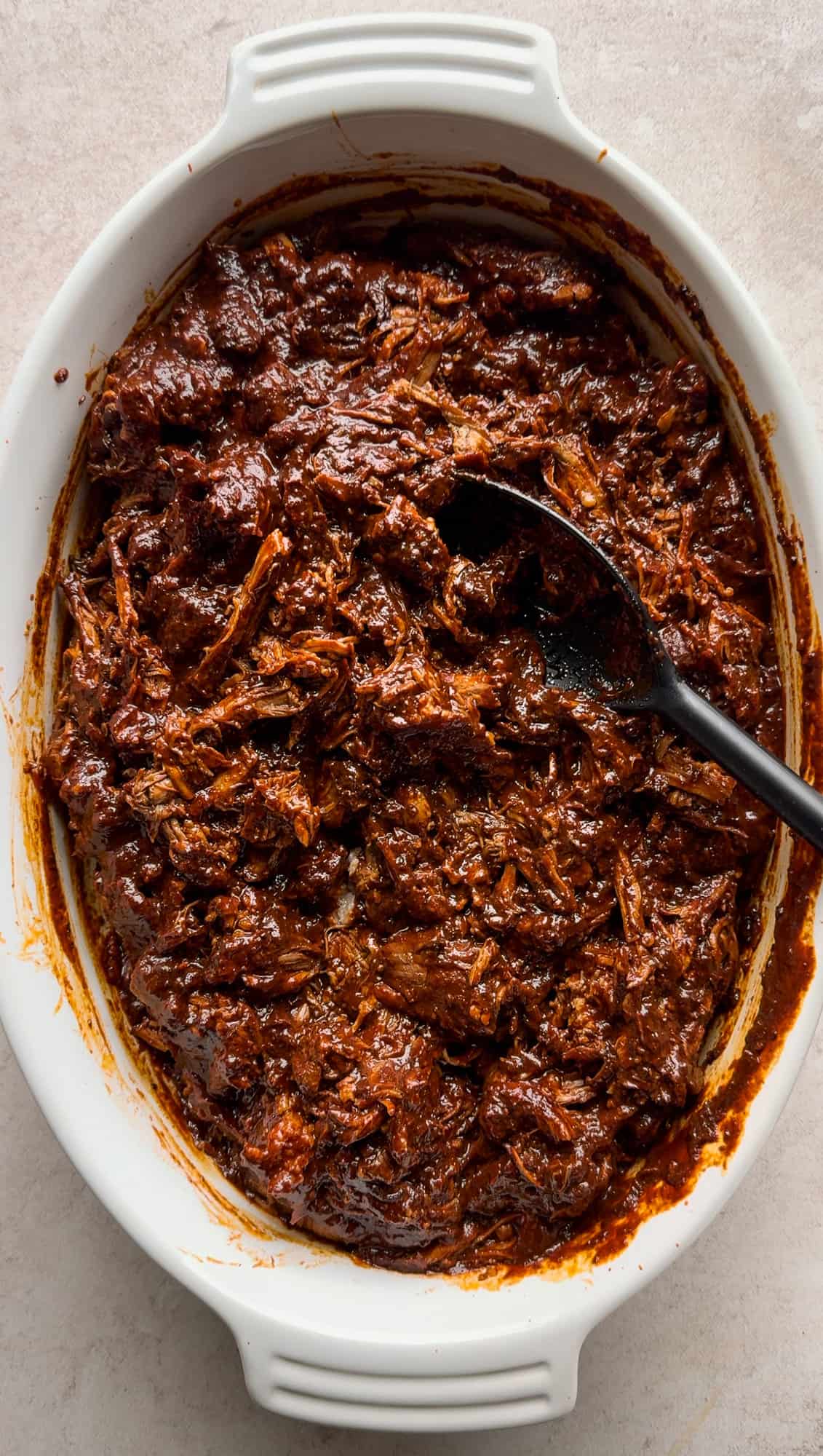 Shredded pork in a red chile sauce.