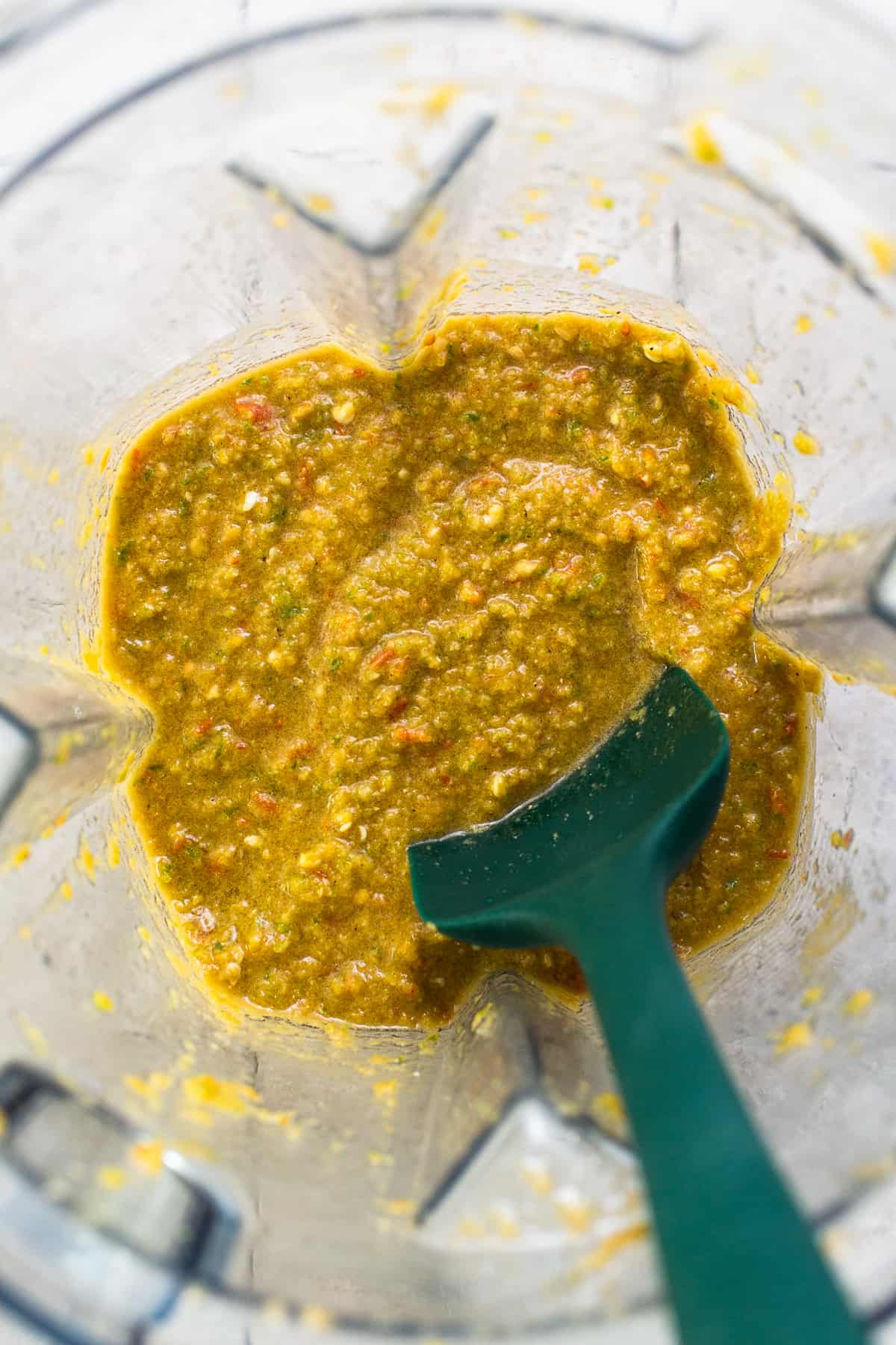 Blended salsa Mexicana in a blender.