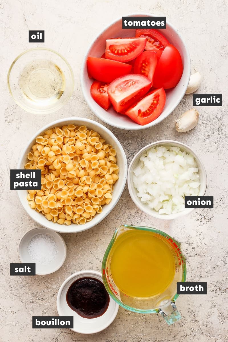 Ingredients in sopa de conchas on a table