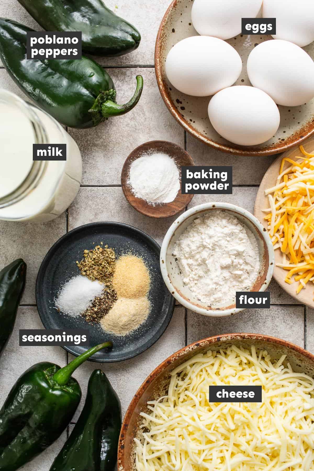 Ingredients in chile relleno casserole.