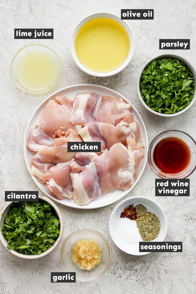 Ingredients in chimichurri chicken on a table.