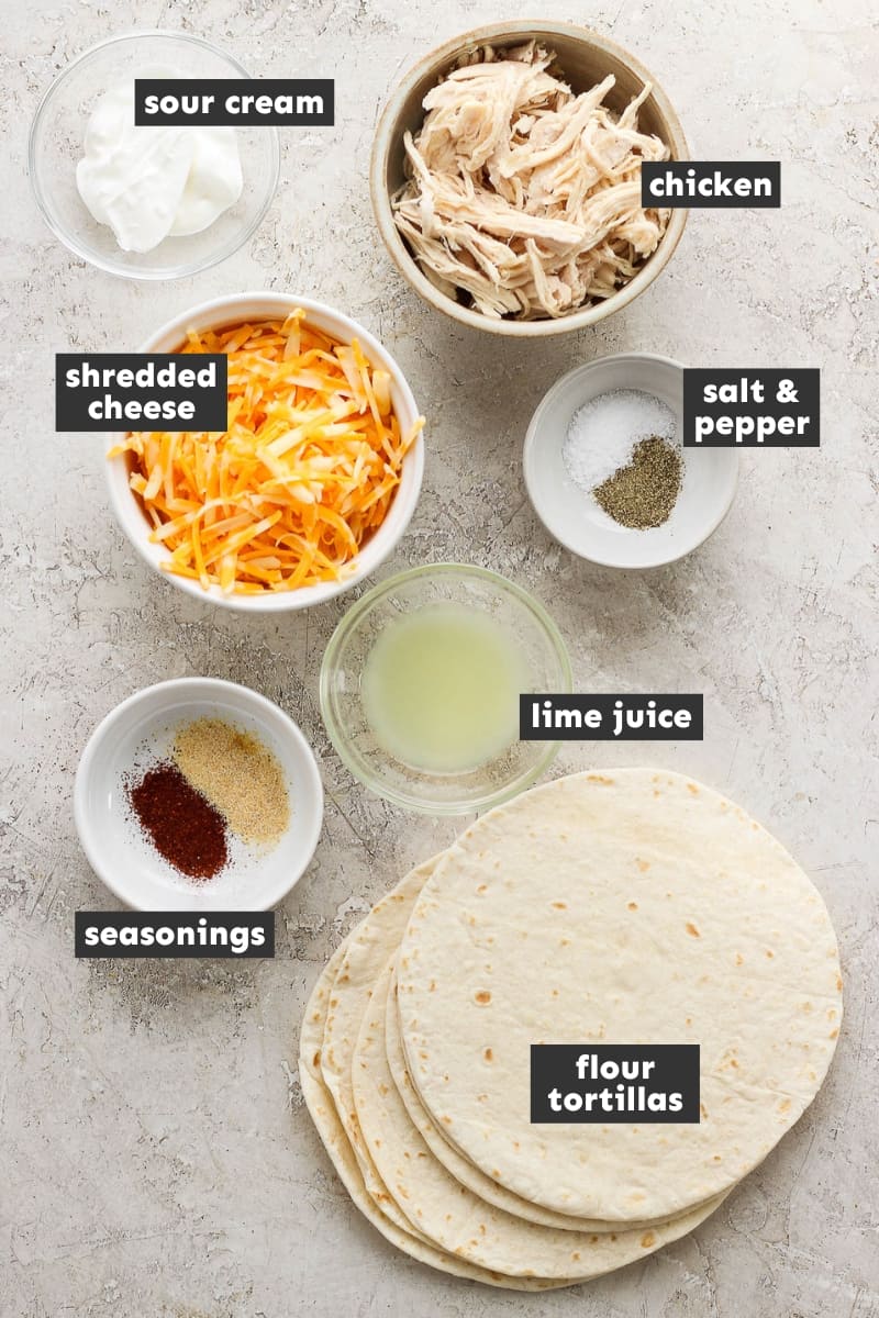 Ingredients in air fryer chicken quesadillas
