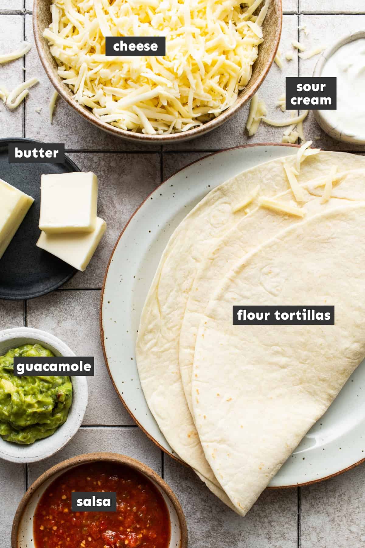 Ingredients in cheese quesadillas