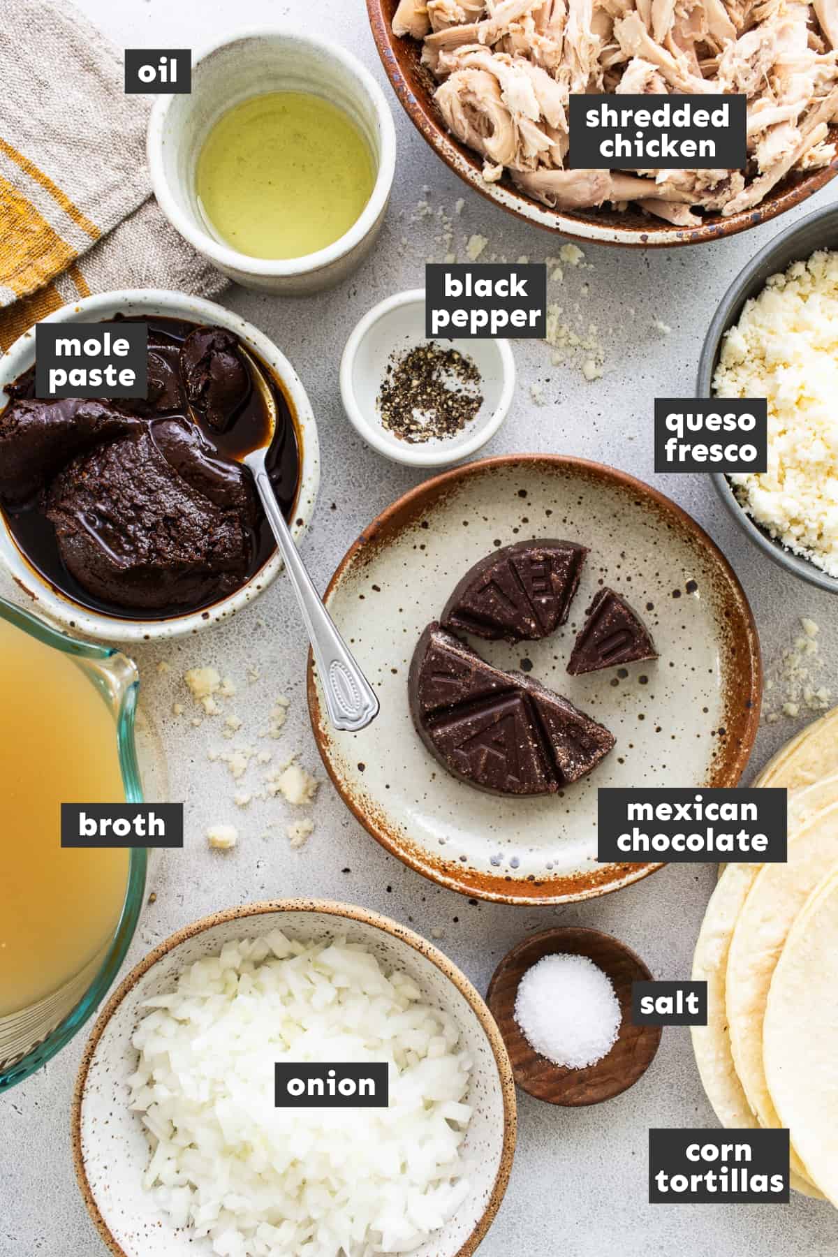 Ingredients for enmoladas on a table.