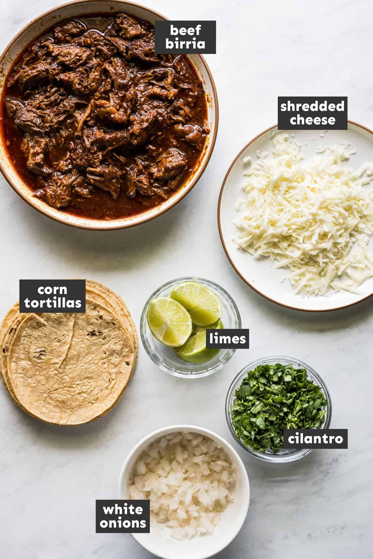 Birria taco ingredients on a table