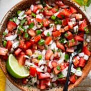 Pico de gallo recipe in a bowl ready to eat.