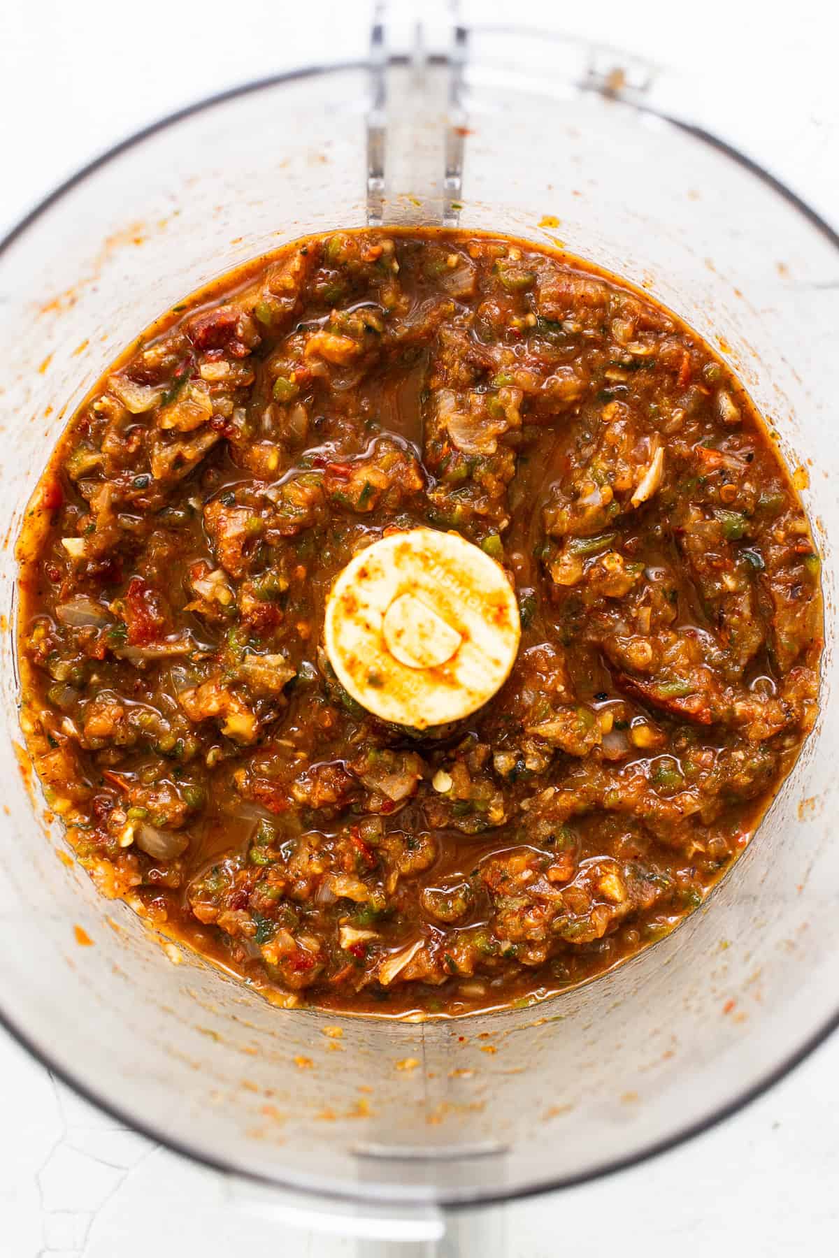 Blended sauce for sofritas in a food processor 