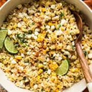 Mexican street corn pasta salad in a bowl ready to serve.