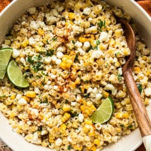 Mexican street corn pasta salad in a bowl ready to serve.