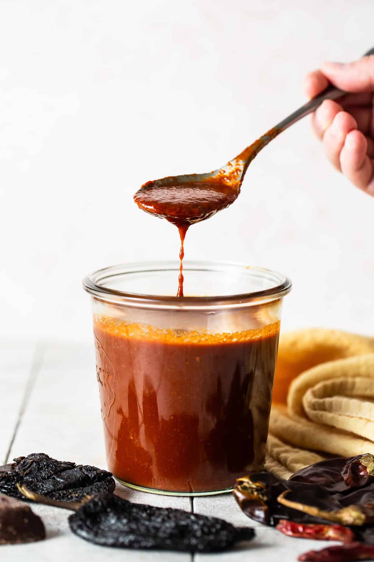 Authentic enchiladas sauce stored in a mason jar