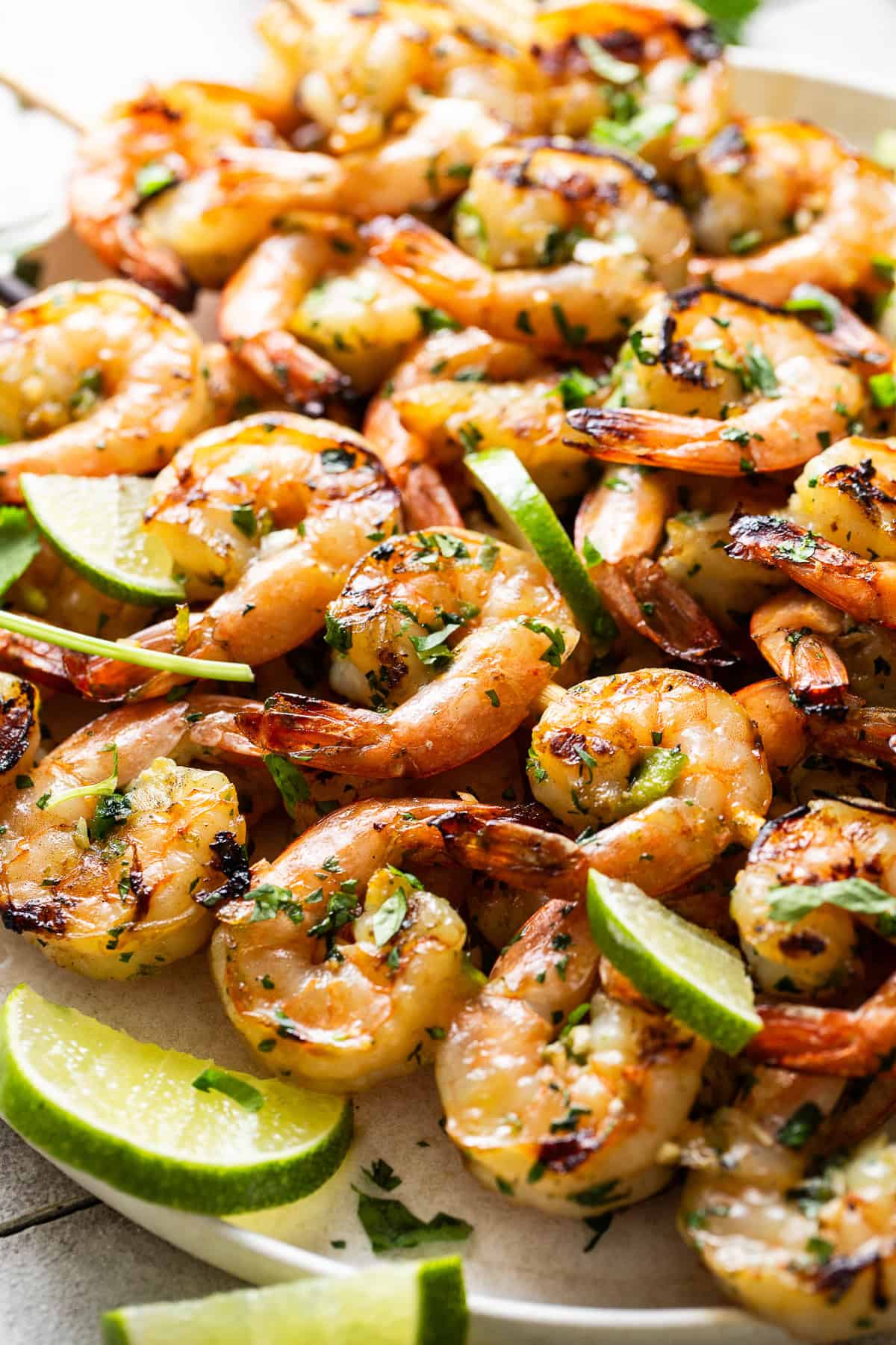 Grilled shrimp skewers coated with lime juice