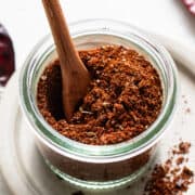 Homemade chili powder from scratch in a jar ready to be used in recipes.