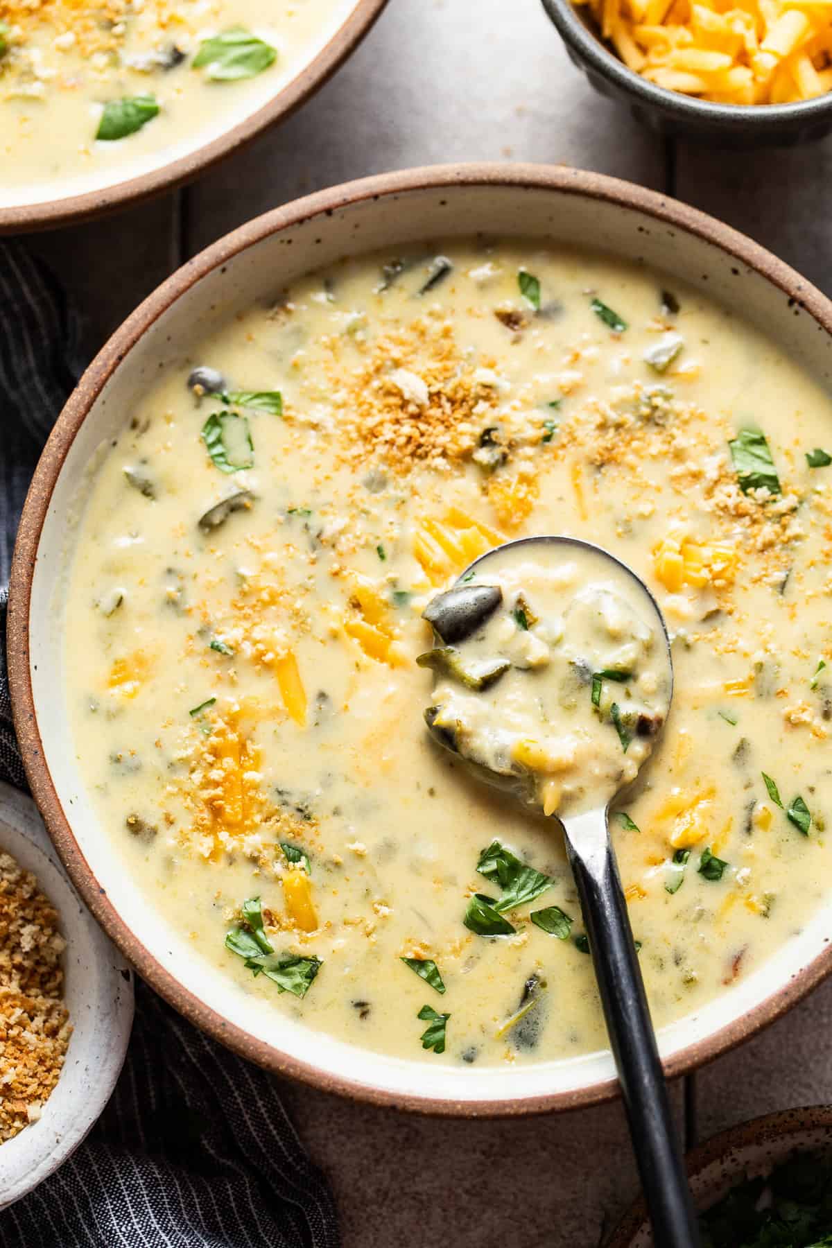 Chile relleno soup in a bowl ready to eat.