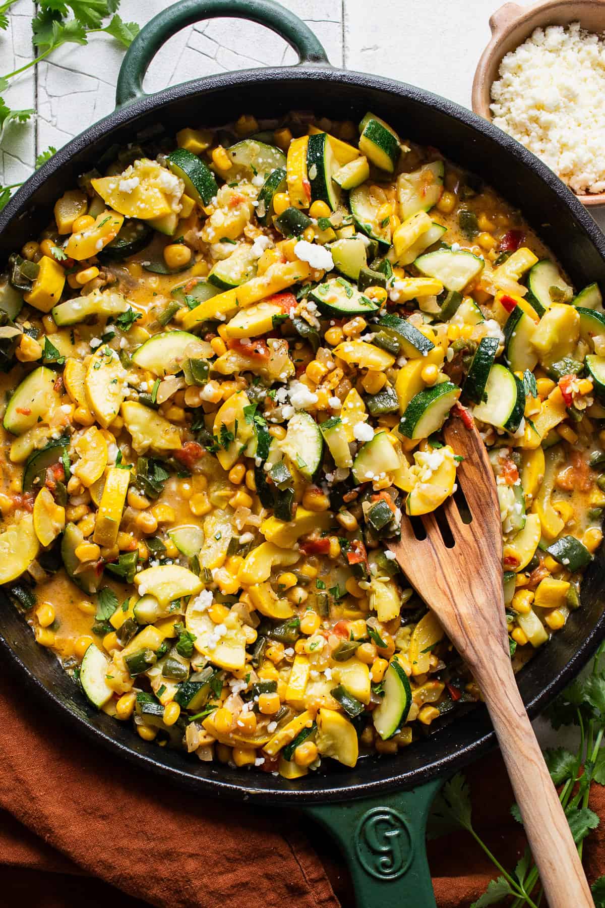 Calabacitas in a skillet ready to eat.