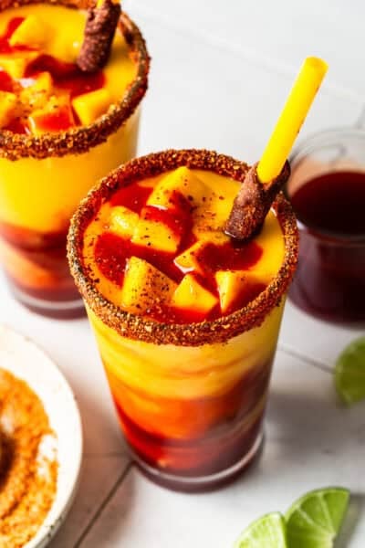 Mangonada served in a tall glass ready to enjoy.