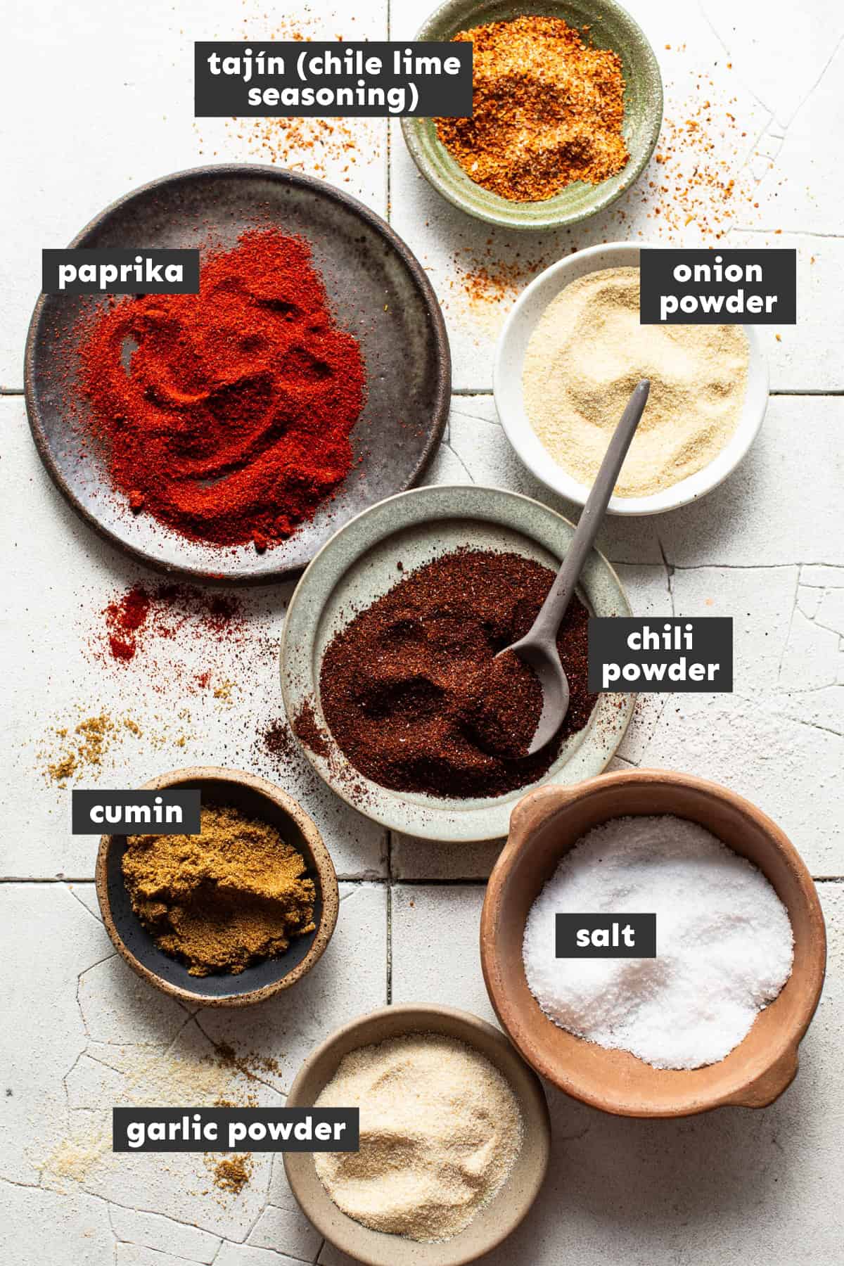 Fajita seasoning ingredients on a table.