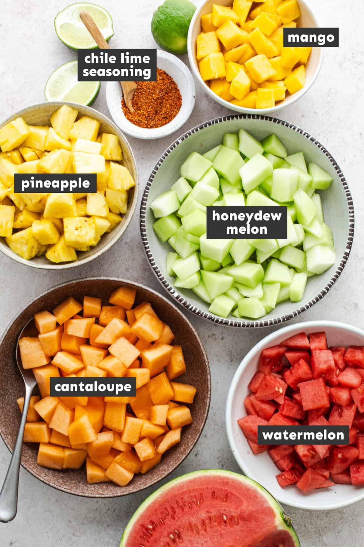 Ingredients in Mexican fruit salad.