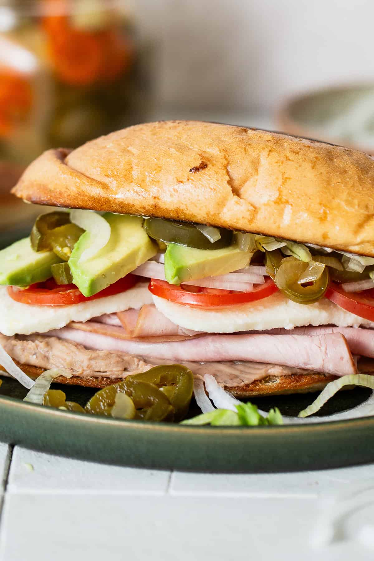 Torta de jamon on a plate.